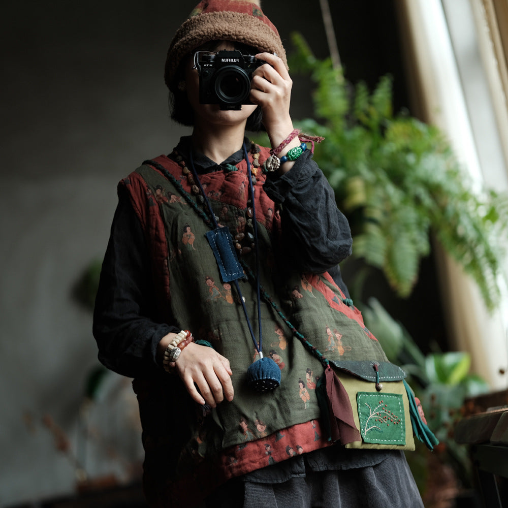 Gilet en lin à motif vintage