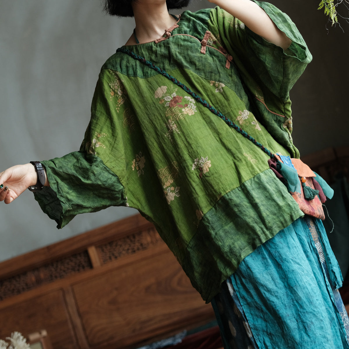 Moss Garden Patchwork Cotton Tunic