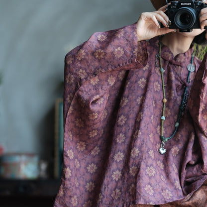 Vintage Floral Ramie Batwing Blouse