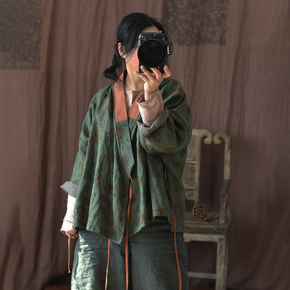 Vintage Bloom Linen Kimono Jacket – Patchwork Wrap Cardigan