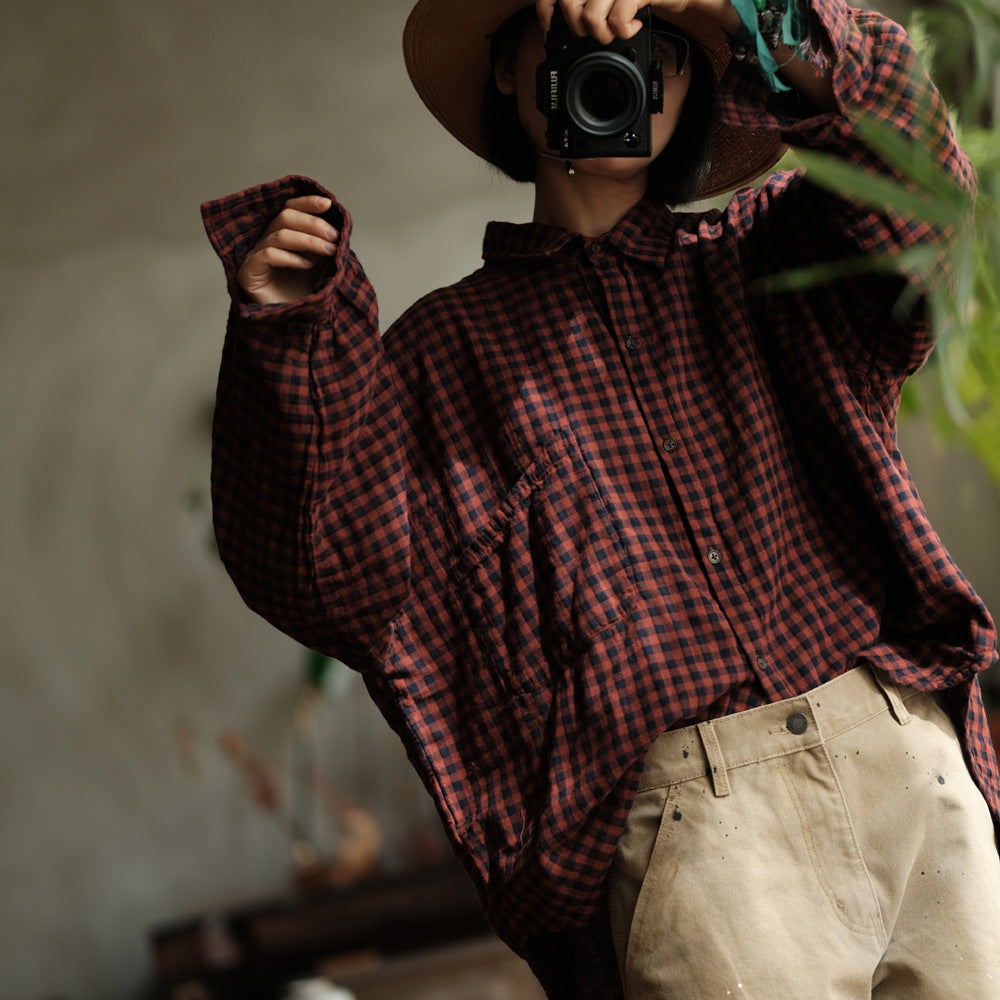Camisa Vintage de Lino a Cuadros