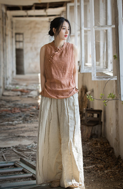 Chemisier vintage en lin croisé