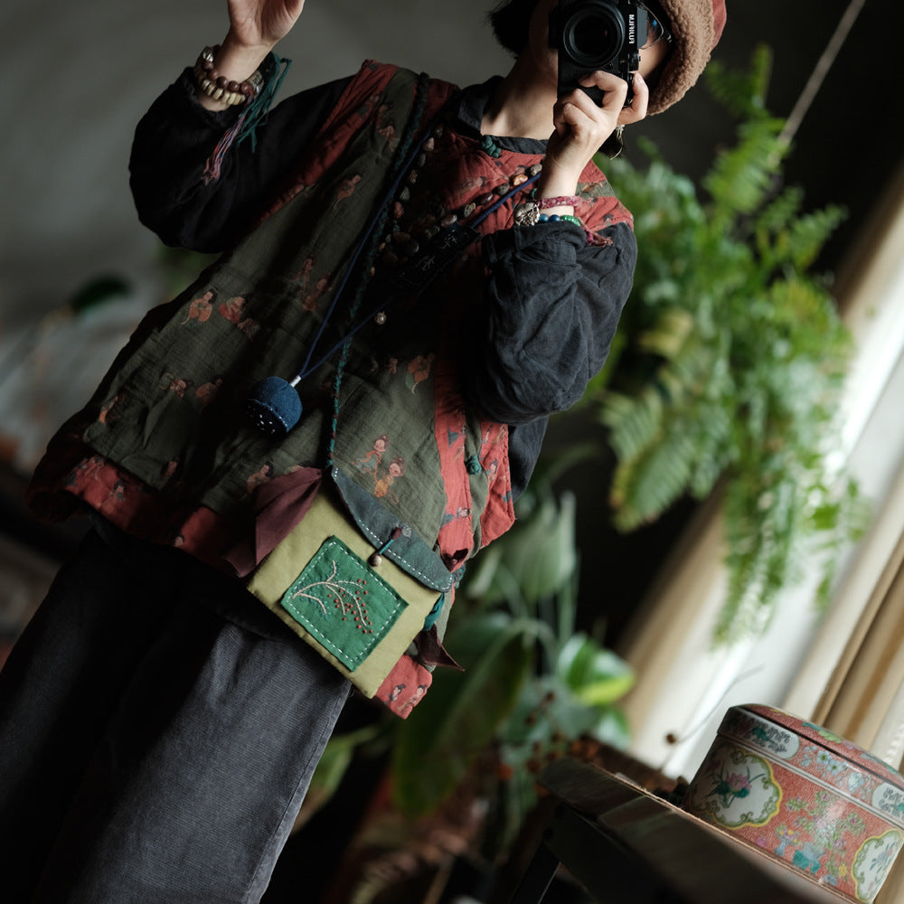 Gilet en lin à motif vintage