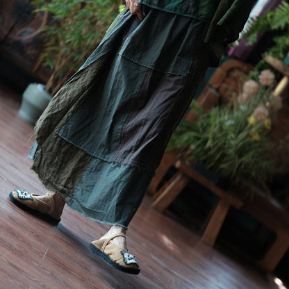 Mosaic Meadow Patchwork Cotton-Linen Skirt