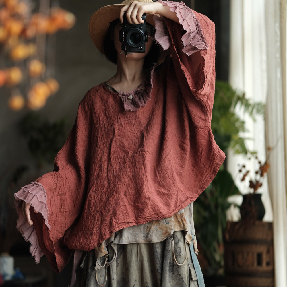Heritage Ember Linen Patchwork Blouse