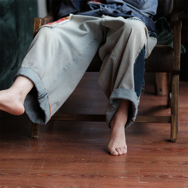 Pantalon en jean patchwork vintage Bloom