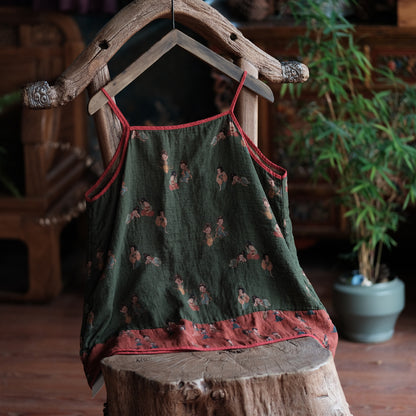 Vintage Tiny Figures Linen Camisol – Lightweight Boho Summer Top