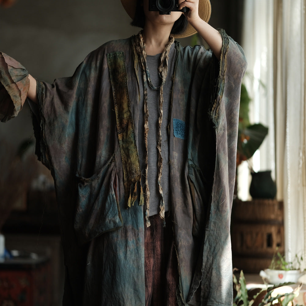 Faded Meadow Linen-Cotton Kimono Coat