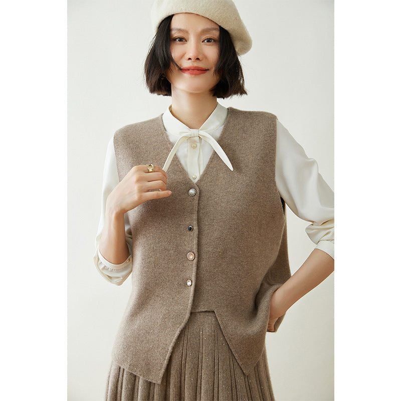 Gilet vintage en laine et cachemire avec détails boutonnés