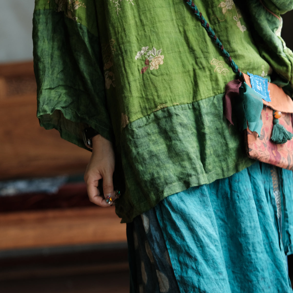 Moss Garden Patchwork Cotton Tunic