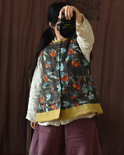 Gilet en lin patchwork à fleurs vintage