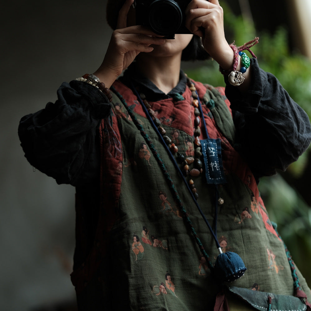 Gilet en lin à motif vintage