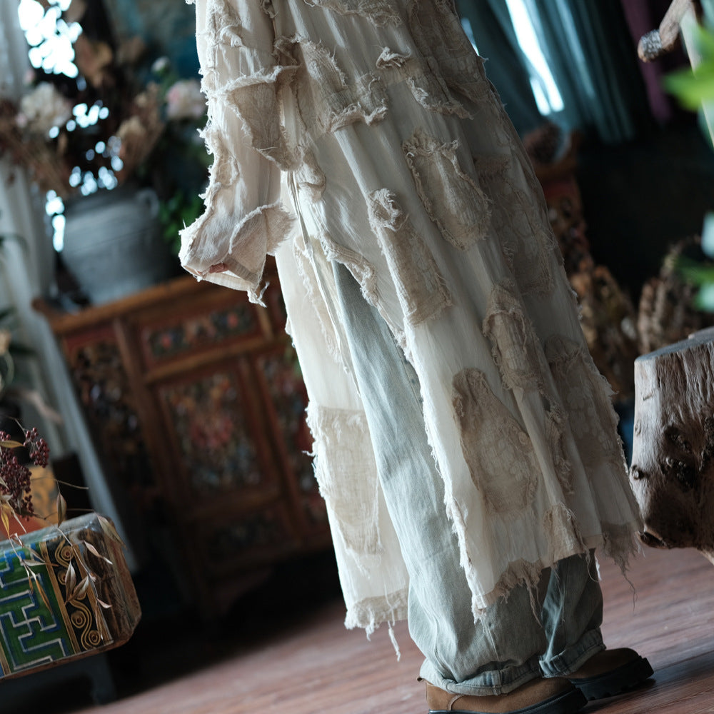 Robe tunique patchwork écrue