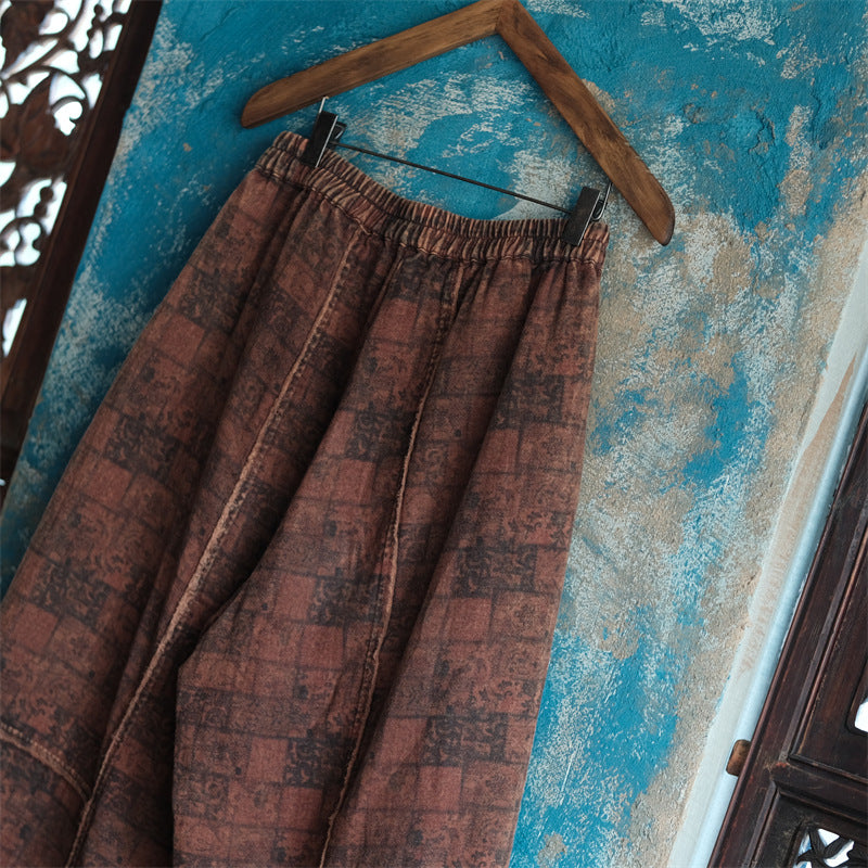 Pantalon en lin à fleurs vintage