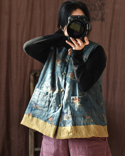 Gilet en lin patchwork à fleurs vintage