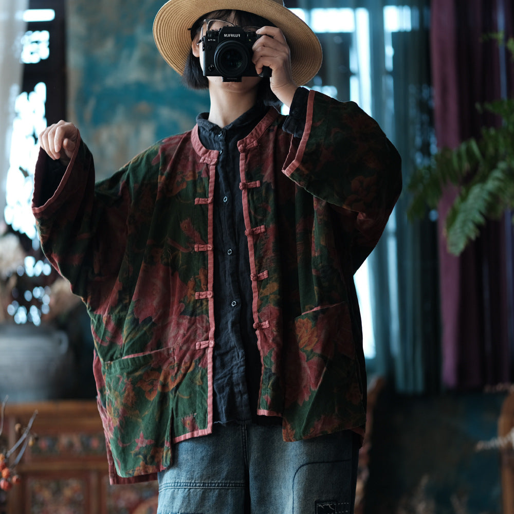 Veste vintage en lin à motifs ethniques