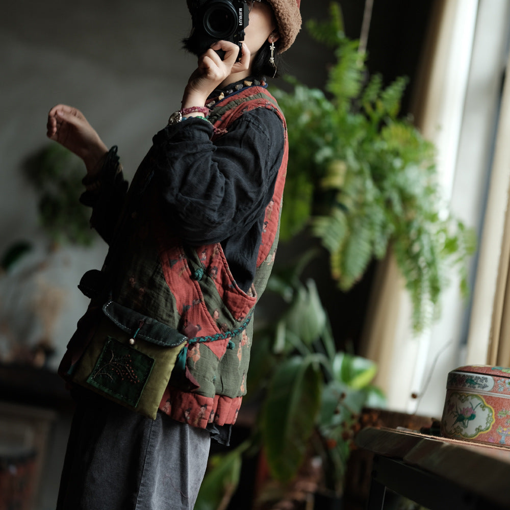 Gilet en lin à motif vintage