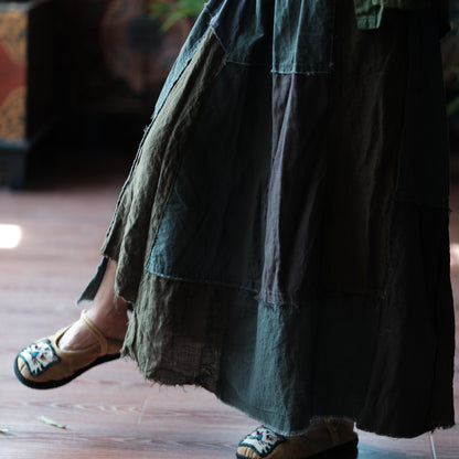 Mosaic Meadow Patchwork Cotton-Linen Skirt