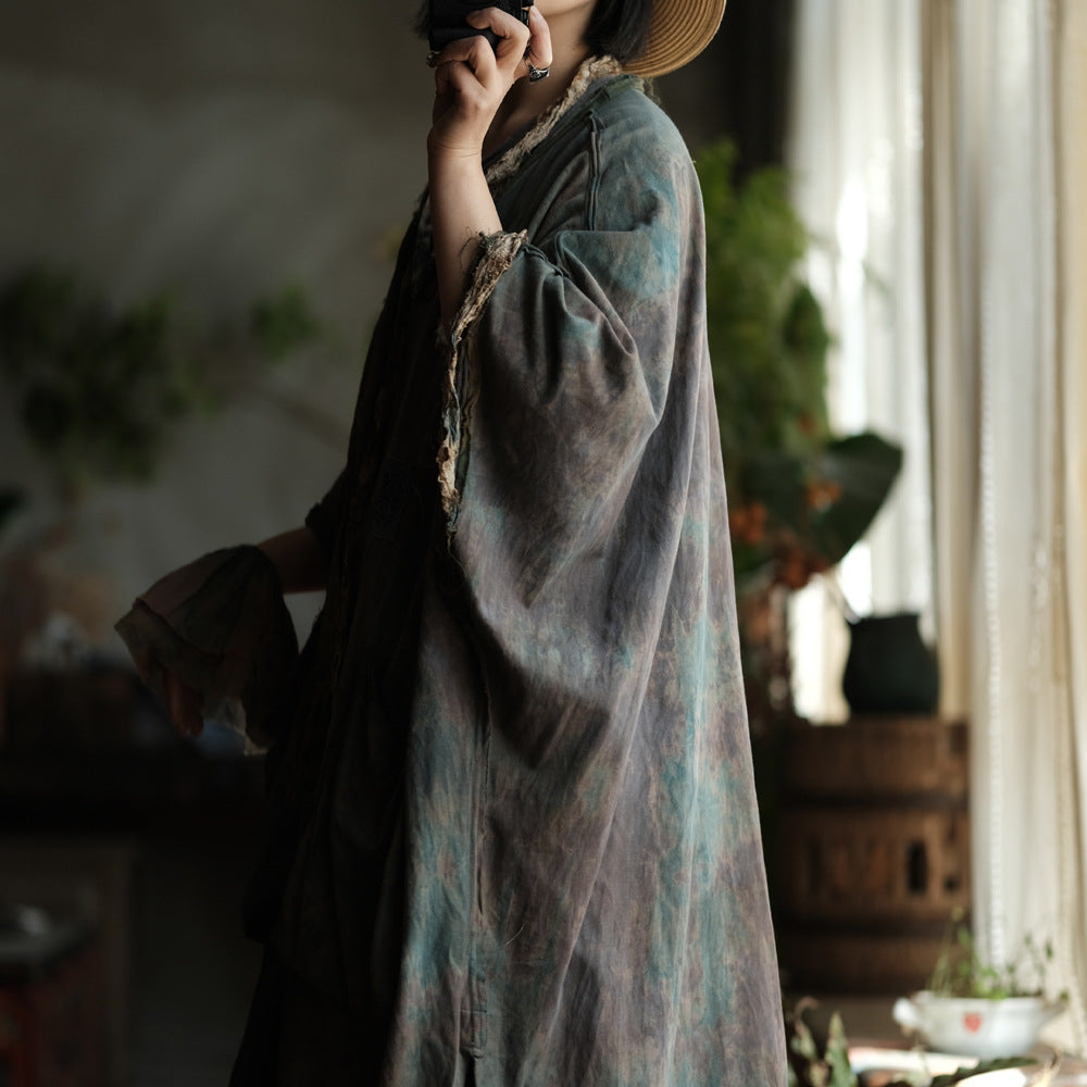 Faded Meadow Linen-Cotton Kimono Coat