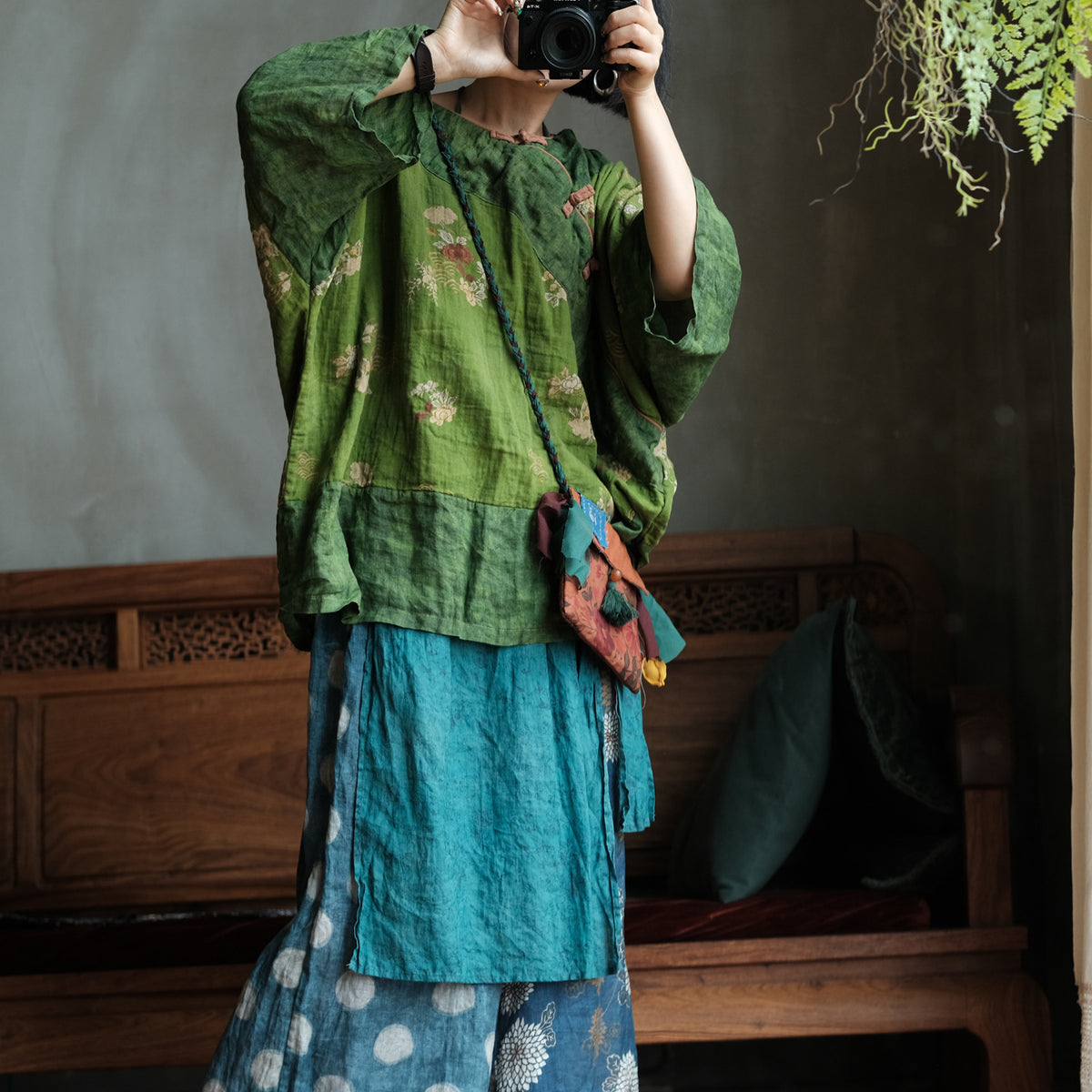 Moss Garden Patchwork Cotton Tunic
