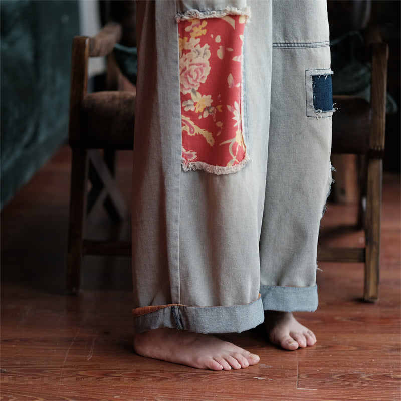 Pantalon en jean patchwork vintage Bloom