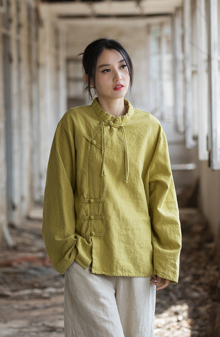 Chemisier en lin à croix de lotus