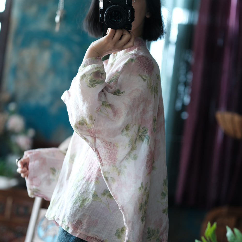 Chemisier vintage à fleurs et coupe-vent