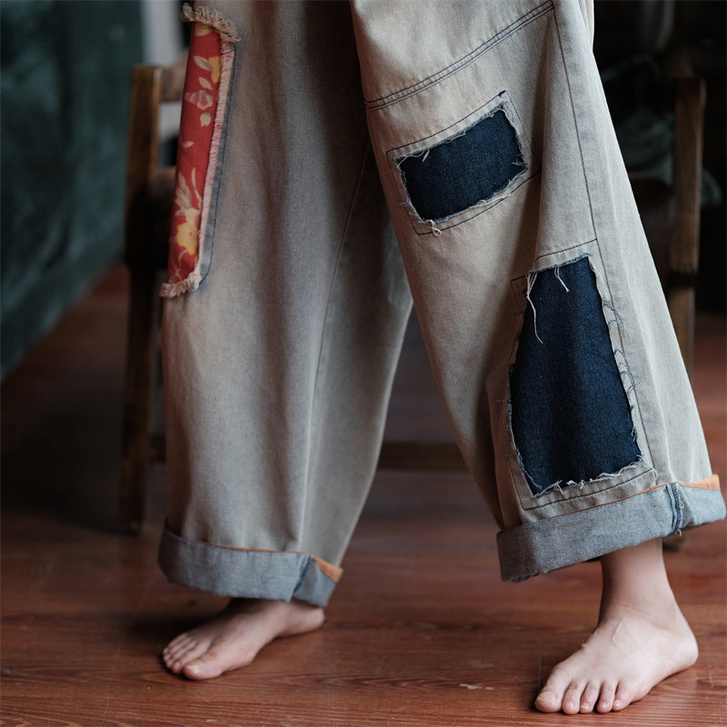 Pantalon en jean patchwork vintage Bloom