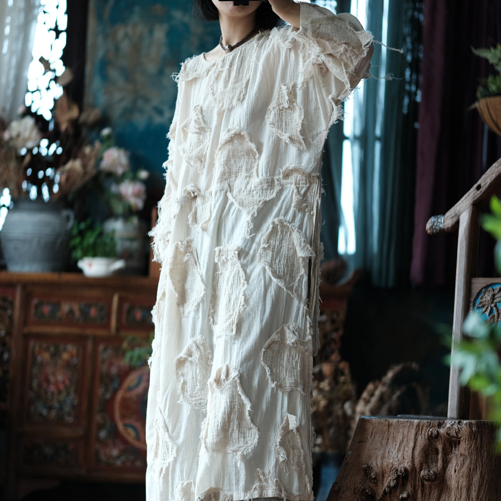 Robe tunique patchwork écrue