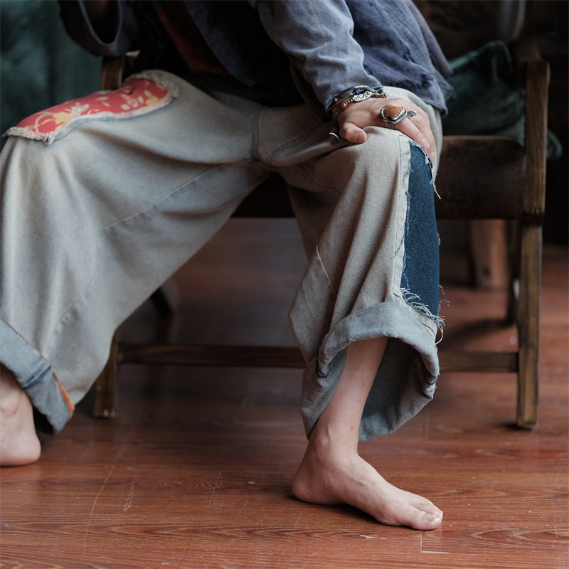 Pantalon en jean patchwork vintage Bloom