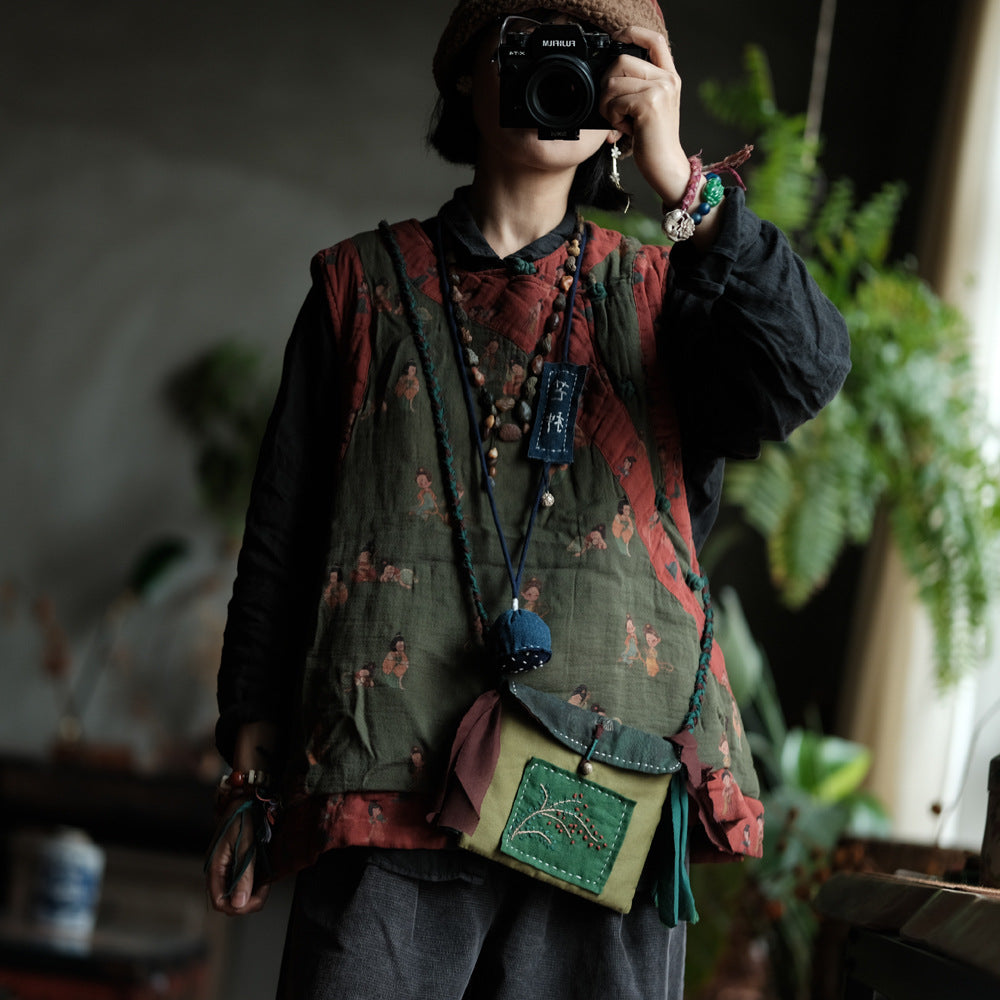 Gilet en lin à motif vintage