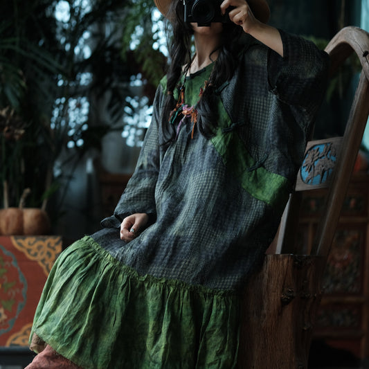 Forest Patchwork Ramie Dress