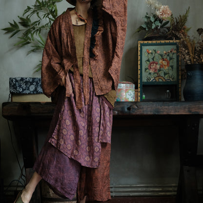 Vintage Floral Ramie Wide Leg Pants