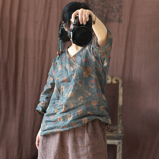 Chemisier cache-cœur fleuri vintage