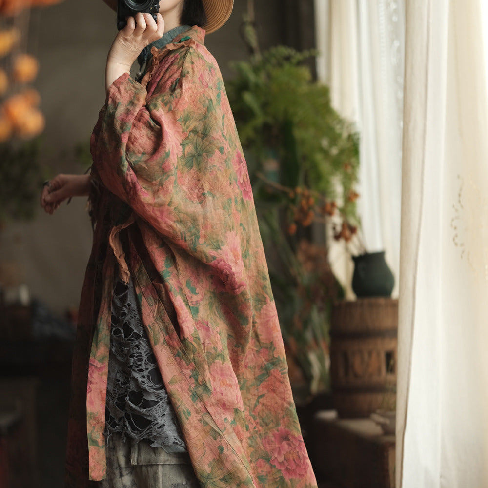 Vintage Floral Ramie Long Kimono