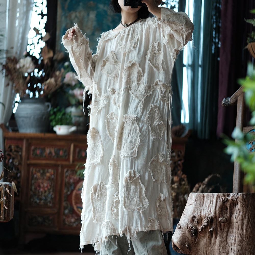 Robe tunique patchwork écrue