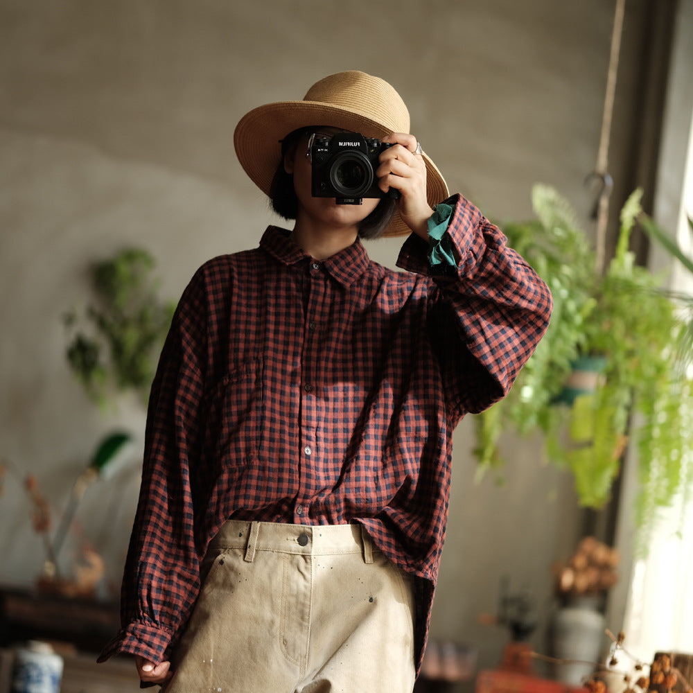 Camisa Vintage de Lino a Cuadros