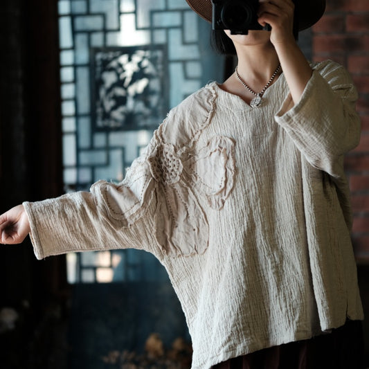 Chemisier vintage brodé en ramie