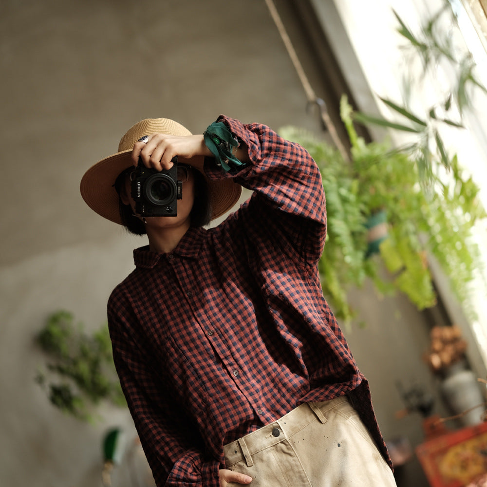 Camisa Vintage de Lino a Cuadros