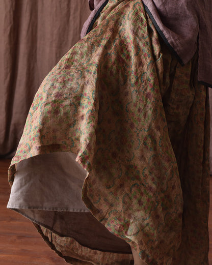 Vintage Bloom Maxi Skirt Brown — full-length view, warm earthy floral