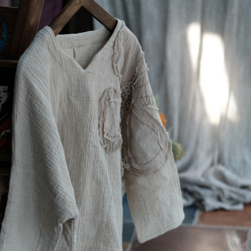 Chemisier vintage brodé en ramie