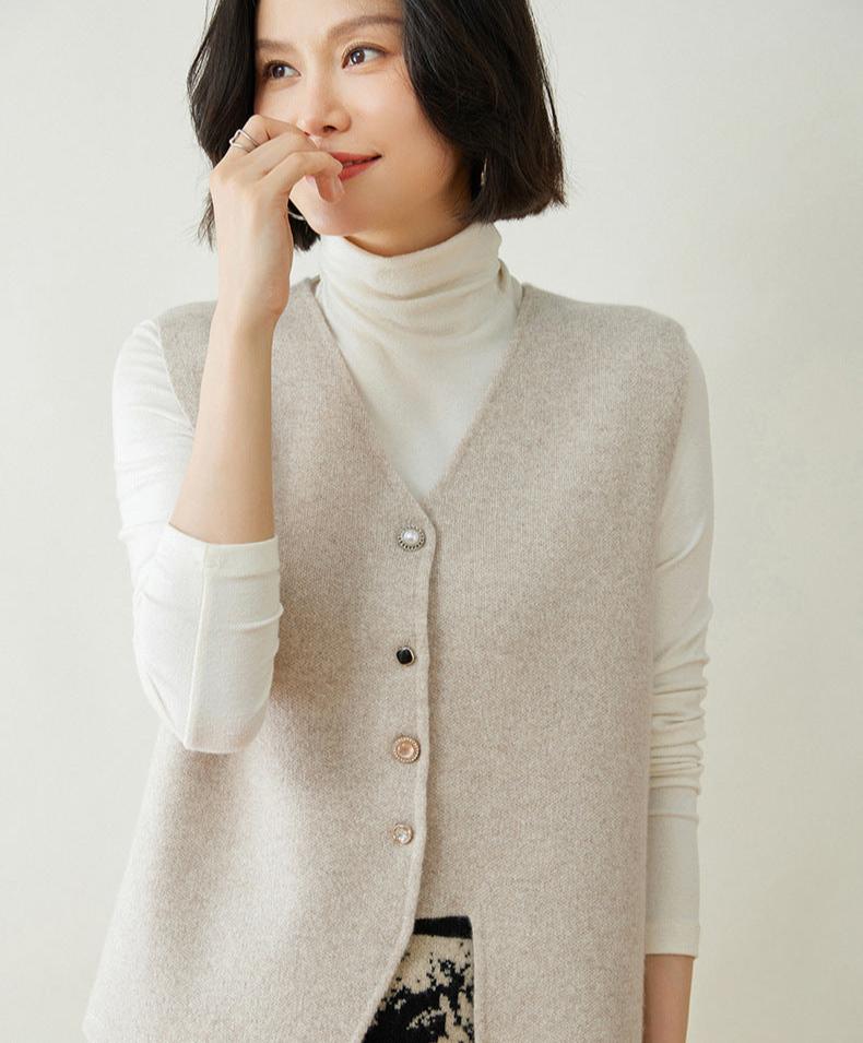 Gilet vintage en laine et cachemire avec détails boutonnés