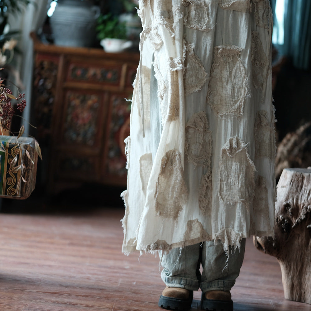 Robe tunique patchwork écrue