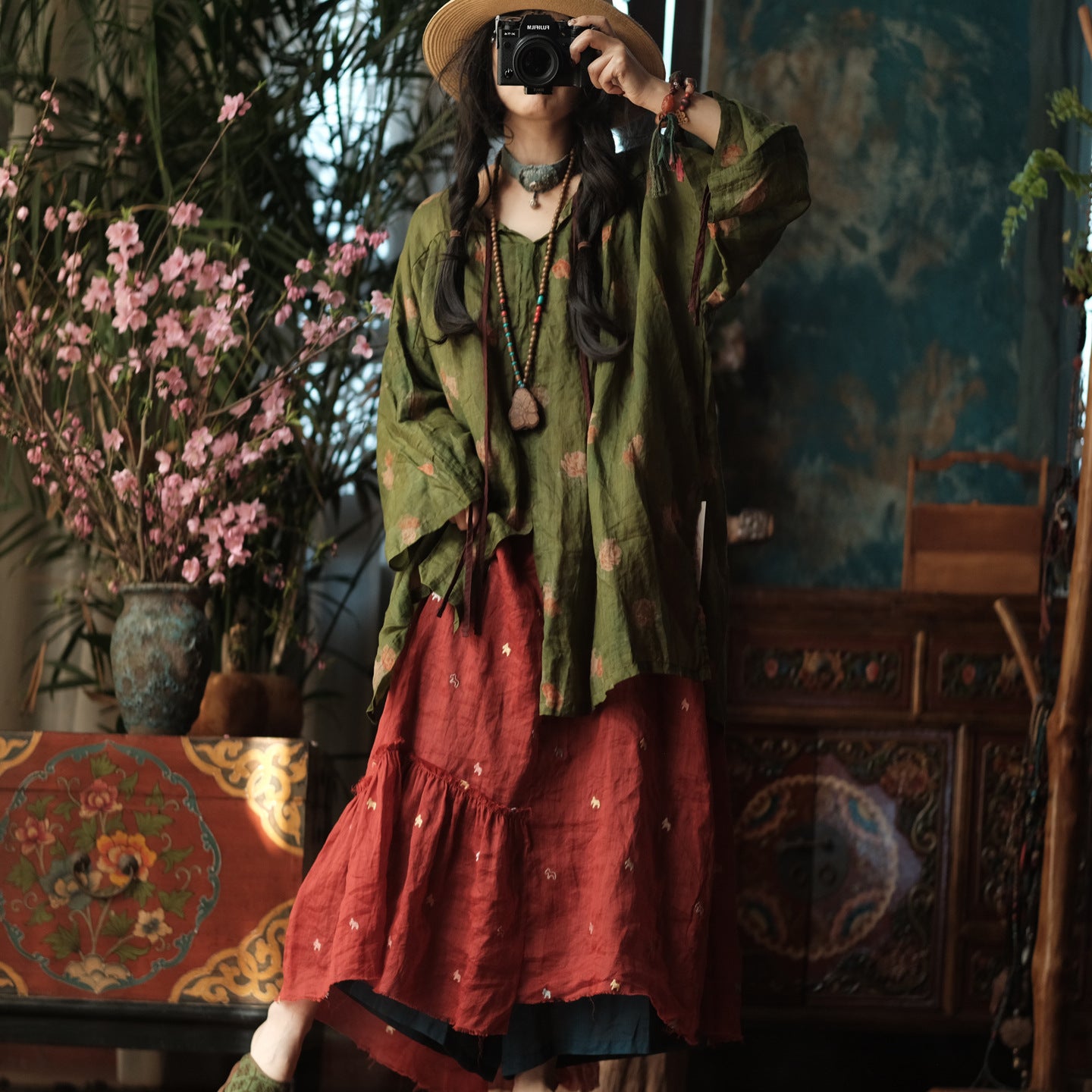 Vintage Bloom Linen Blouse
