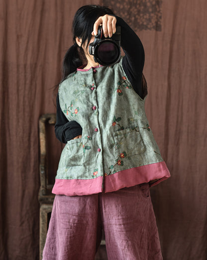 Gilet en lin patchwork à fleurs vintage