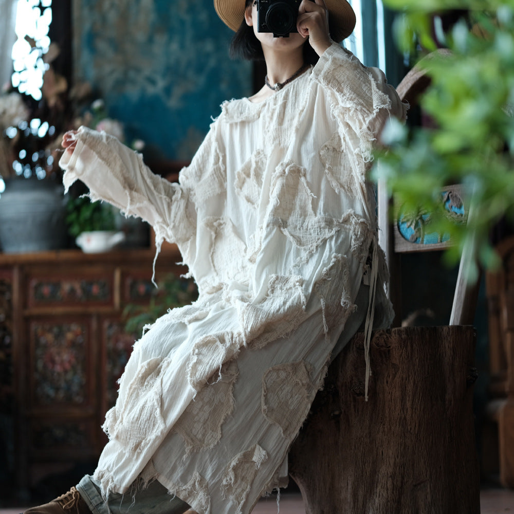 Robe tunique patchwork écrue