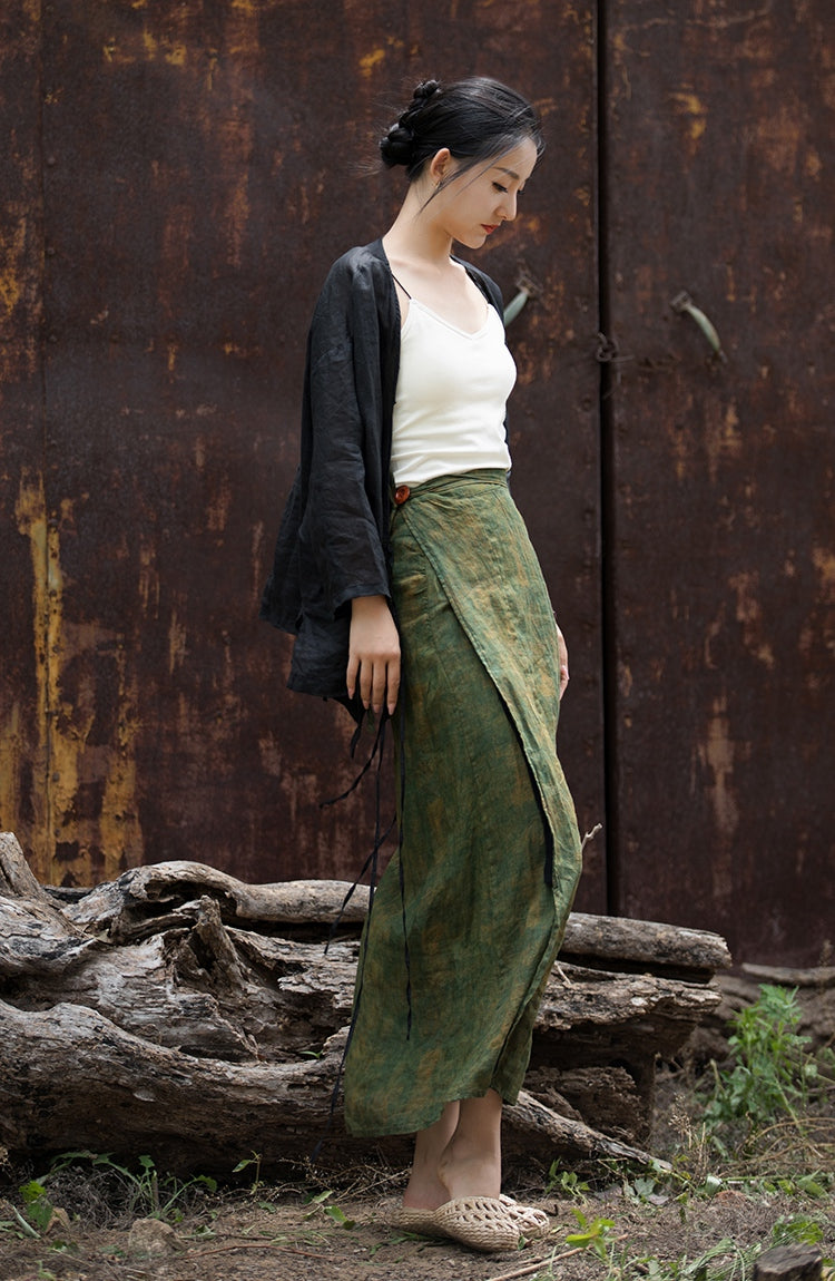 Jupe portefeuille vintage en lin