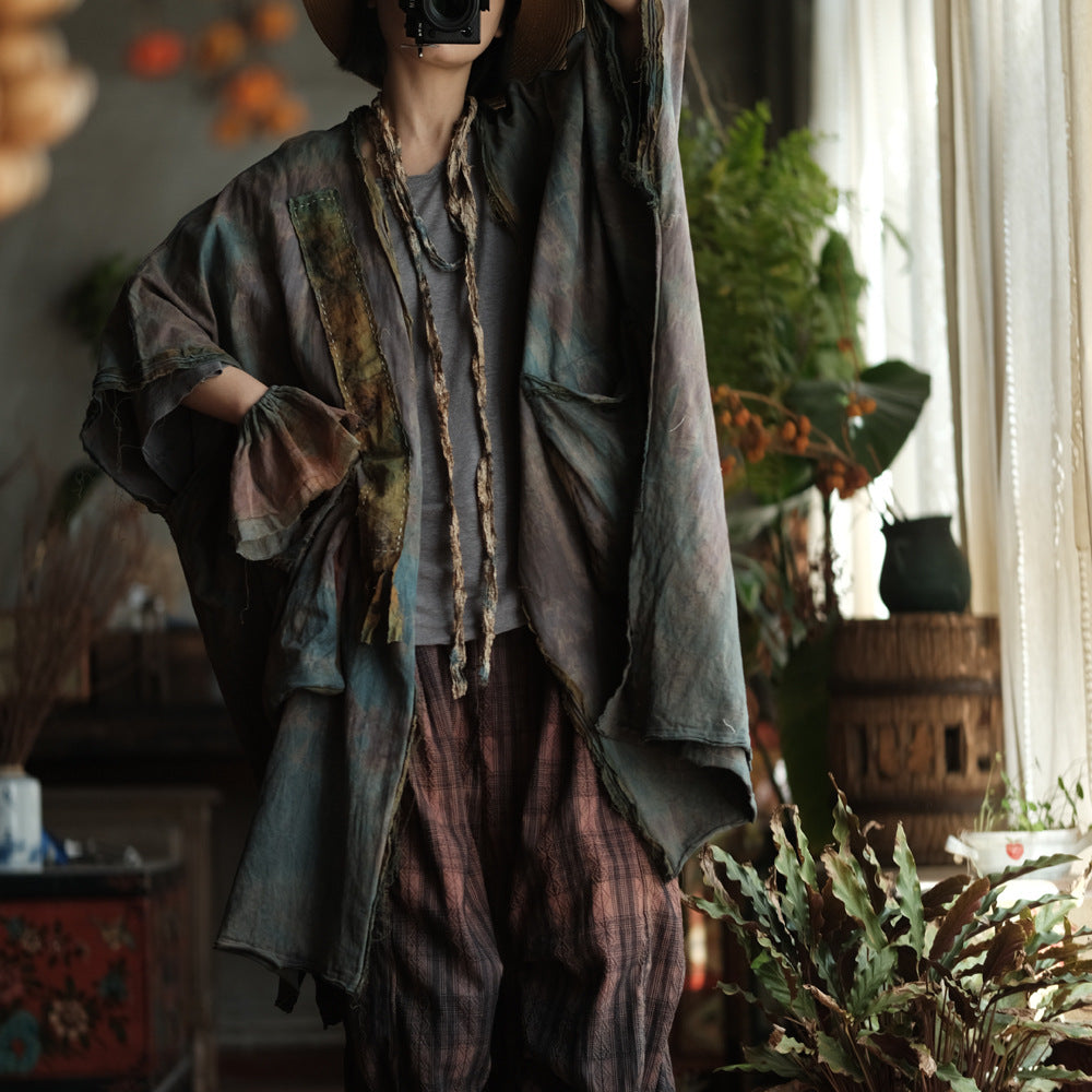 Faded Meadow Linen-Cotton Kimono Coat
