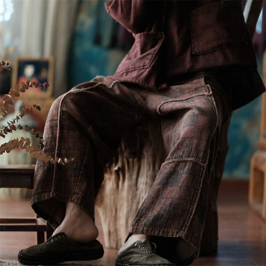 Pantalon en lin à fleurs vintage