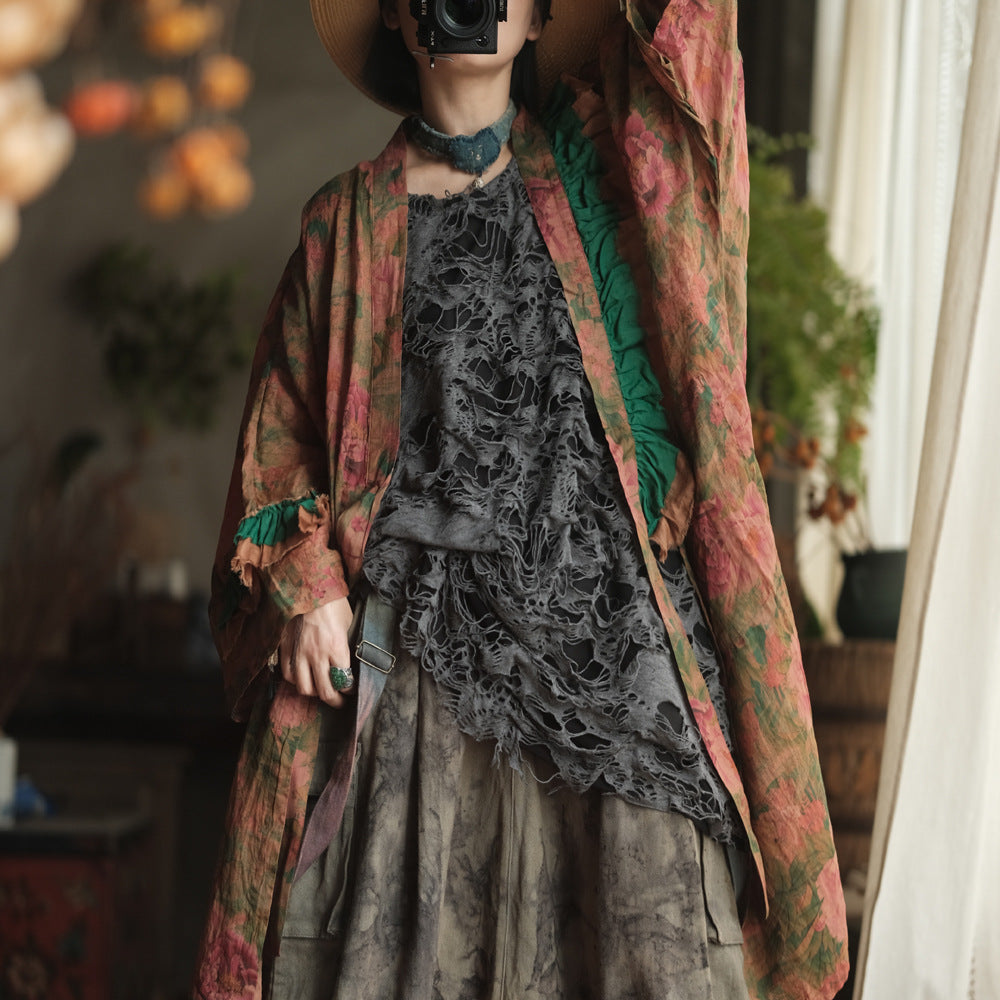 Vintage Floral Ramie Long Kimono